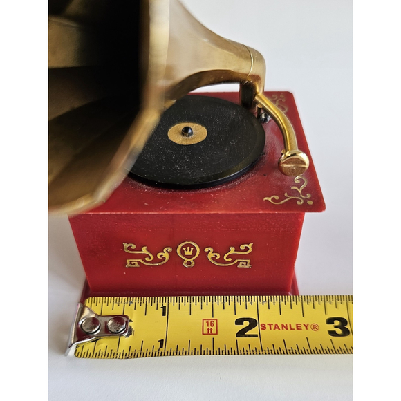 Vintage Gramophone Style Music Box Made in Germany Red & Gold Wind-Up Works - Picture 12 of 12